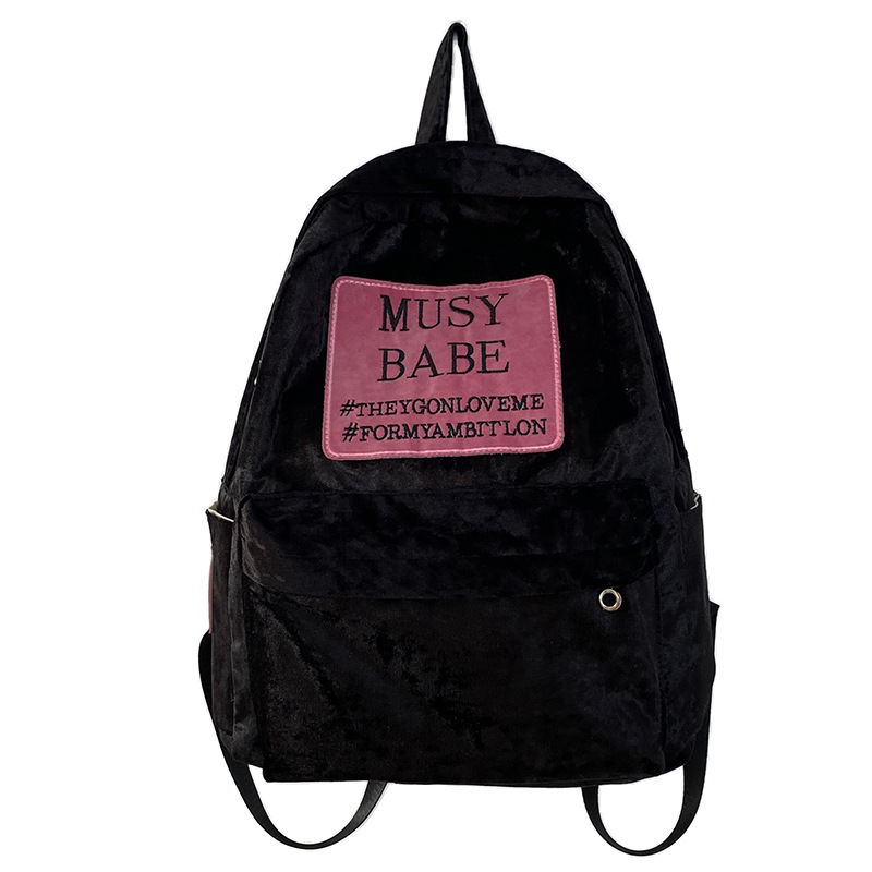A new type of casual velvet backpack for women in 2024, a versatile and trendy large-capacity student letter backpack Item Picture