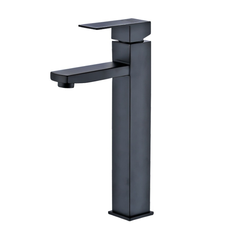 304 stainless steel black washbasin faucet, hot and cold countertop basin, washbasin, European-style bathroom with a raised square faucet Item Picture