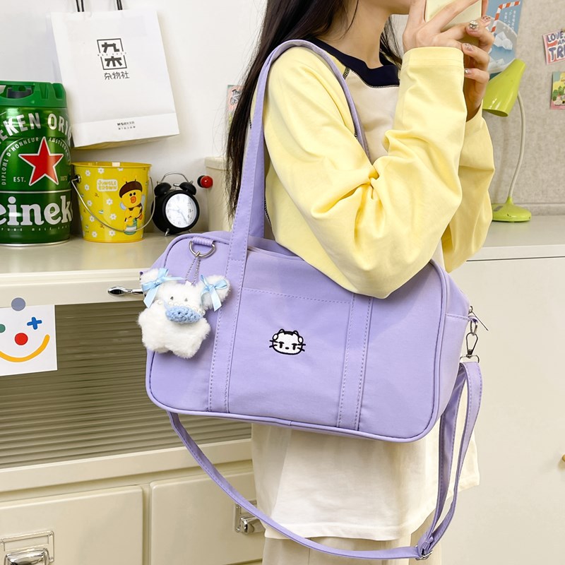 Cute school-style girl handbag, Japanese-style solid color versatile commuter single-shoulder bag, niche design simple crossbody bag full figure