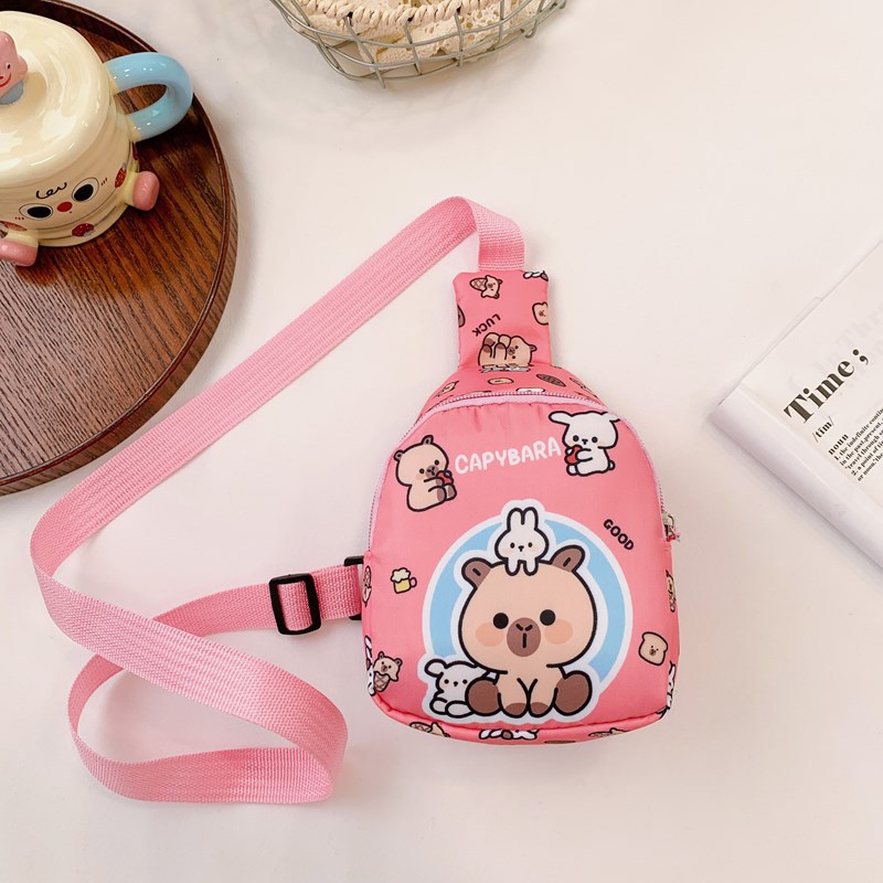 New cartoon children's chest bag, cute printed kindergarten school bag, fashionable children's crossbody backpack, snack single-shoulder bag details Picture