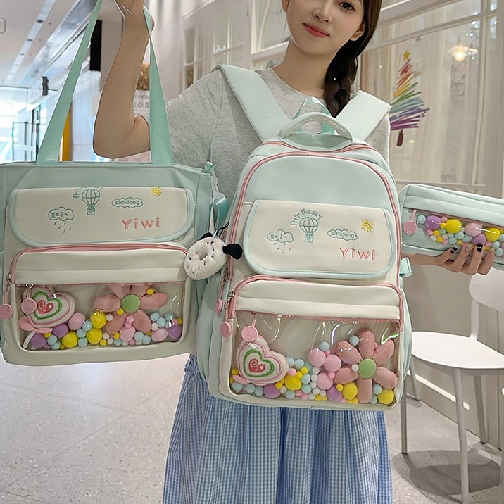 The new high-quality Japanese-style ins color-blocking lightweight backpack is a fresh and sweet "Dopamine" pain-relieving bag full figure
