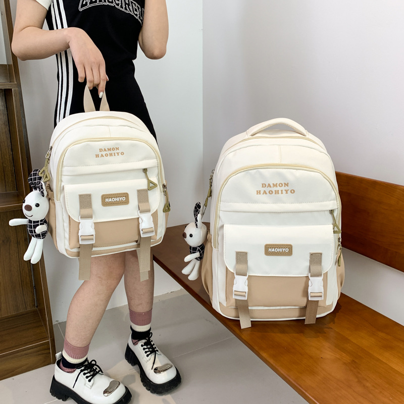 Japanese-style workwear-style schoolbag for girls, Korean-style large-capacity backpack for primary and secondary school students, forest-style color-blocking college student backpack details Picture