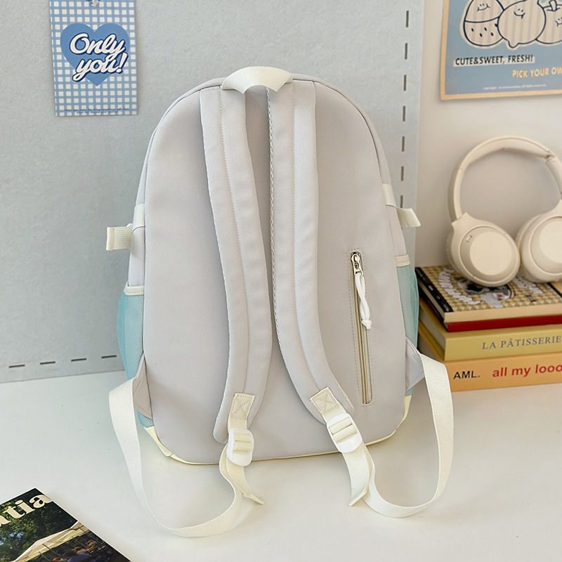 A new high-appearance-level school-style ins fresh and sweet color-blocking and patchwork backpack, a lightweight backpack for junior and senior high school students Specification drawing