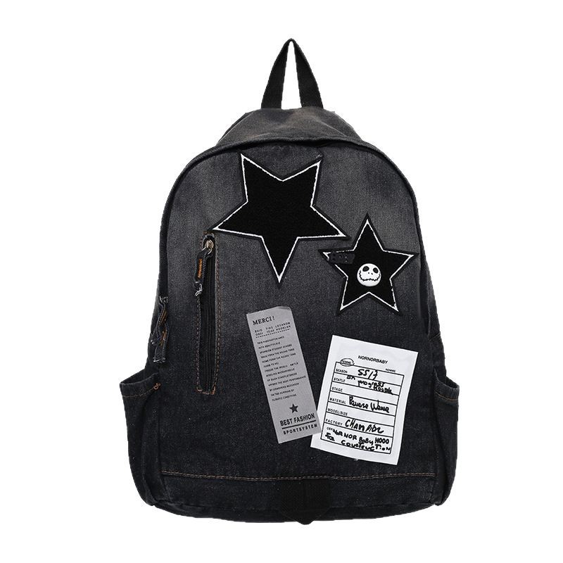A versatile student backpack with a large capacity, simple and trendy design, a new gradient washable denim backpack for casual use Item Picture