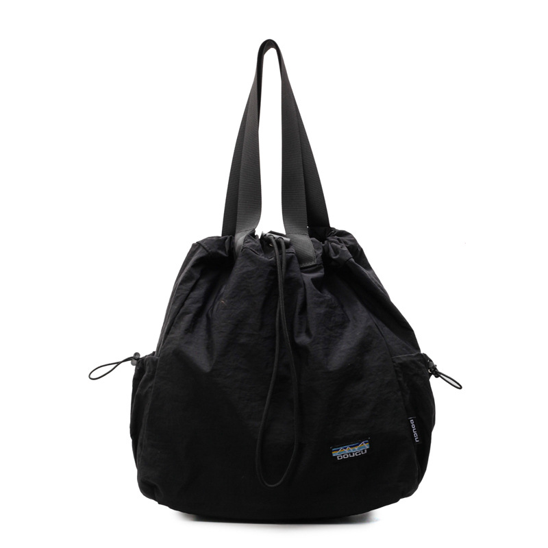 Summer solid-color simple single-shoulder bag, fashionable Korean-style drawstring backpack, versatile casual commuting schoolbag, lightweight backpack Item Picture