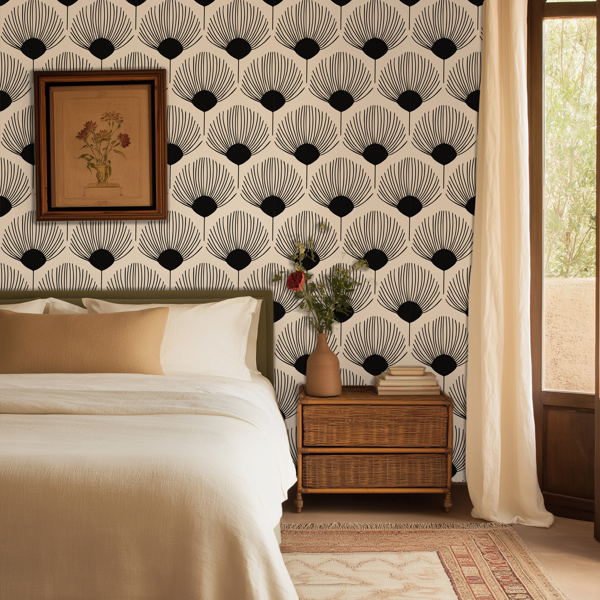 Cross-border best-selling retro ethnic pattern self-adhesive Wallpaper background self-adhesive touch wallpaper Application Scenario