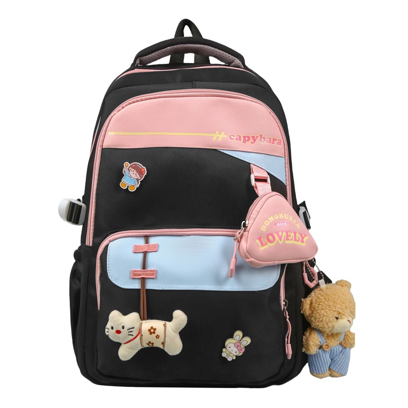 A new high-appearance-level Japanese ins fresh and sweet candy-colored color-blocking backpack with large capacity for junior and senior high school students Item Picture