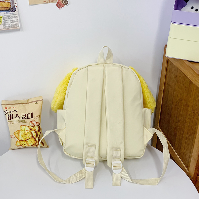 The 2025 new summer collection features a quirky yellow bag with a large capacity and cute cartoon canvas backpack for women Specification drawing
