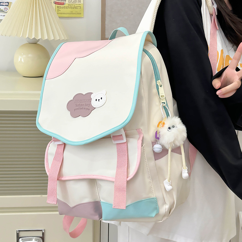 High appearance level dopamine cute schoolbag for female junior and senior high school students, large-capacity backpack with contrasting colors, niche design backpack details Picture