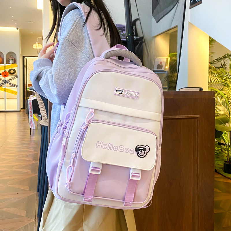 Korean-style schoolbag for girls, large-capacity middle school backpack with cute bear prints, and backpack for boys in grades three and four details Picture