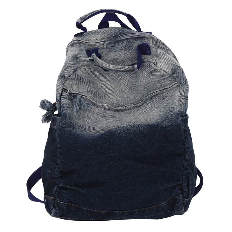 Gradient denim schoolbag for women, Korean style, niche design, retro large-capacity backpack, casual and versatile backpack for men Item Picture