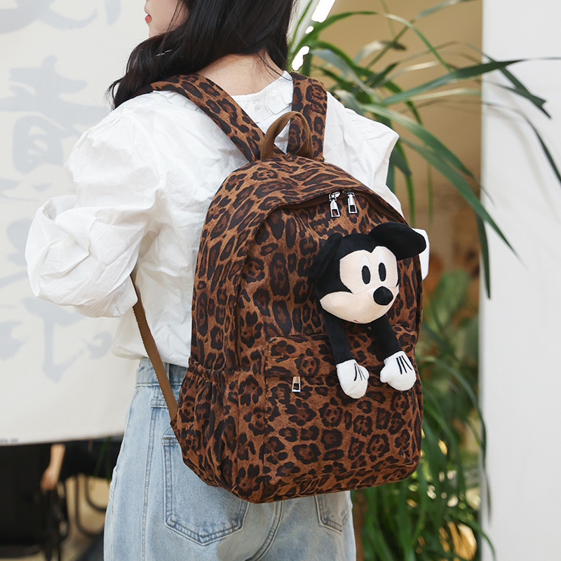 New casual commuting college style large-capacity backpack, leopard print cartoon travel single-shoulder bag, simple and versatile schoolbag details Picture