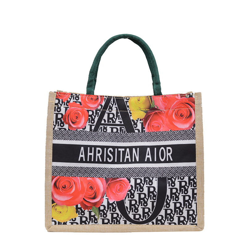2024 Autumn/Winter new large-capacity shopping bags, tote bags, fashionable cotton and linen printed handbags, women's bags, shopping bags Item Picture