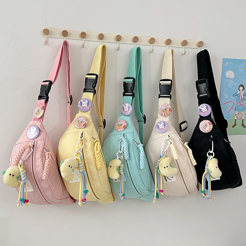 Solid-color niche crossbody waist bag, Japanese-style Instagram simple, fresh and versatile small bag for women, casual forest-style girl chest bag full figure