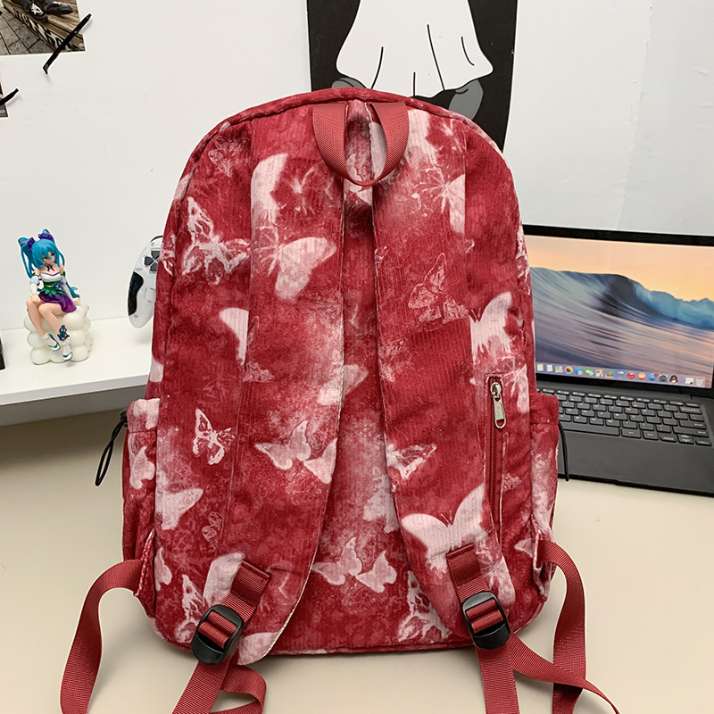 New corduroy backpack for women, Korean style Instagram cute girl travel backpack, high appearance level tie-dyed student backpack Specification drawing