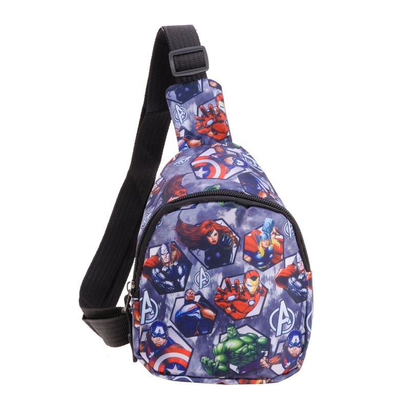 Cartoon character superhero printed nylon lightweight chest bag, large-capacity single-shoulder bag for kindergarten children Item Picture