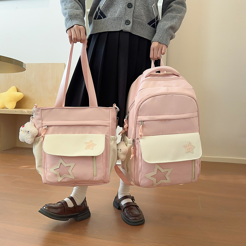 Japanese-style ins dopamine color contrast high appearance level school style backpack for girls large capacity middle school students two-piece backpack details Picture