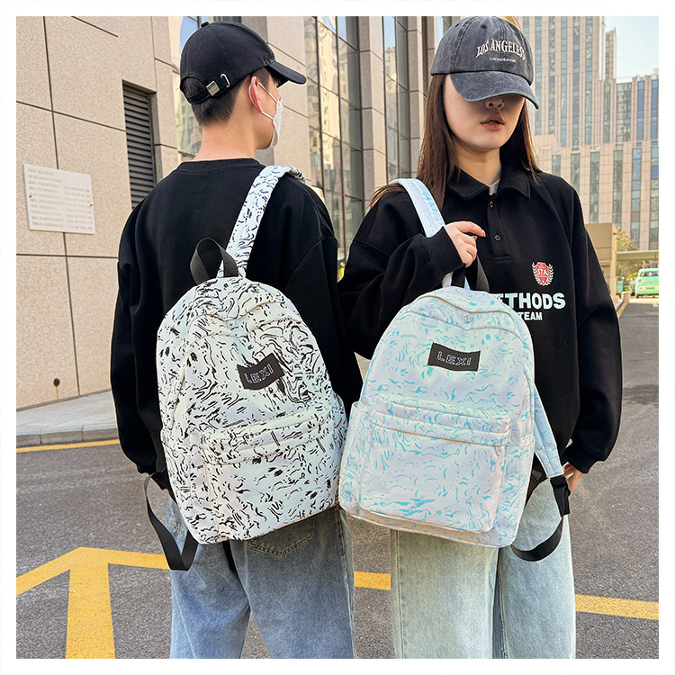 2025 New trendy schoolbag with Korean-style printed graffiti, large-capacity backpack, suitable for both men and women full figure