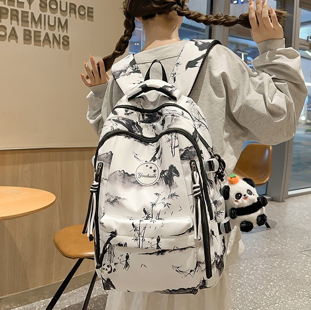 Chinese-style casual and versatile schoolbag, a light and refreshing backpack for girls, a large-capacity backpack for junior and senior high school students full figure