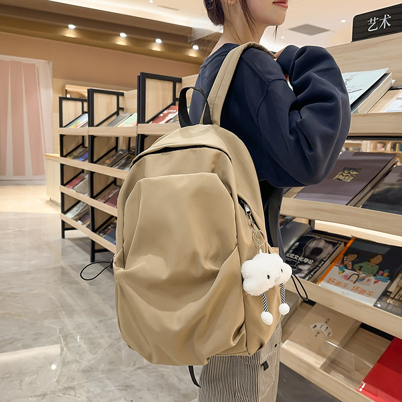 Versatile, simple and solid color college student schoolbag, Korean style Instagram large-capacity casual backpack, lightweight travel single-shoulder bag details Picture