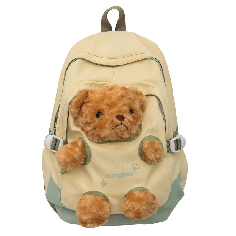 Korean InS-style cute bear backpack, large-capacity student schoolbag for junior and senior high school, casual and versatile travel backpack Item Picture