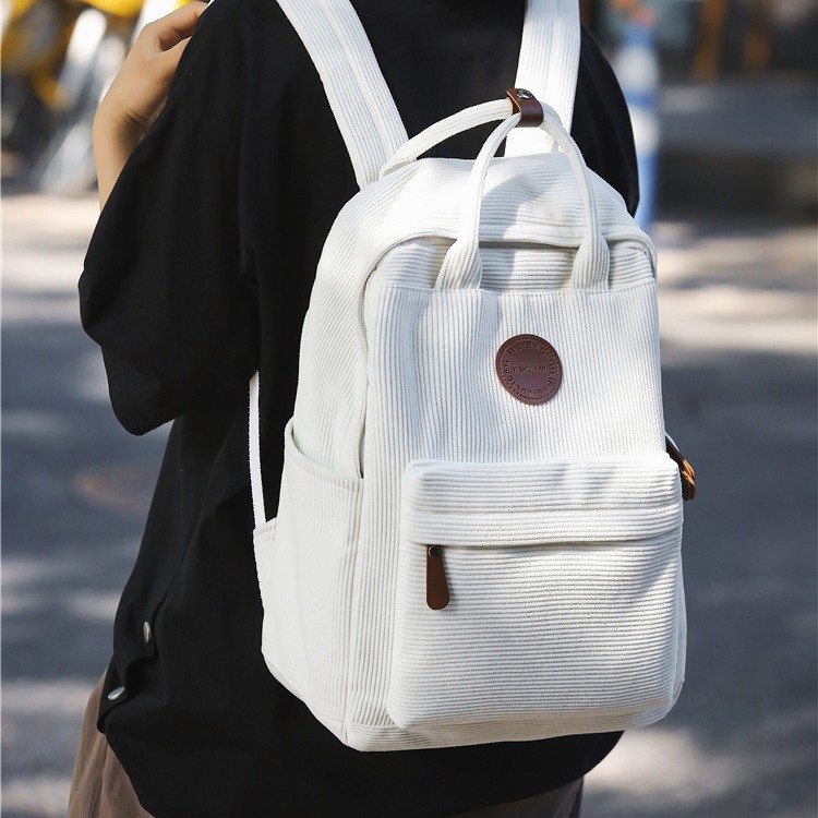 Korean-style cool corduroy backpack, casual student schoolbag, corduroy hand-held trendy backpack, school-style bag details Picture