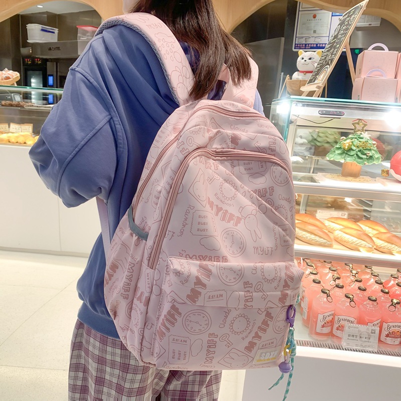 A new high-appearance-level, fresh and sweet candy-colored backpack from Korean Instagram, a lightweight and large-capacity backpack for junior and senior high school students full figure