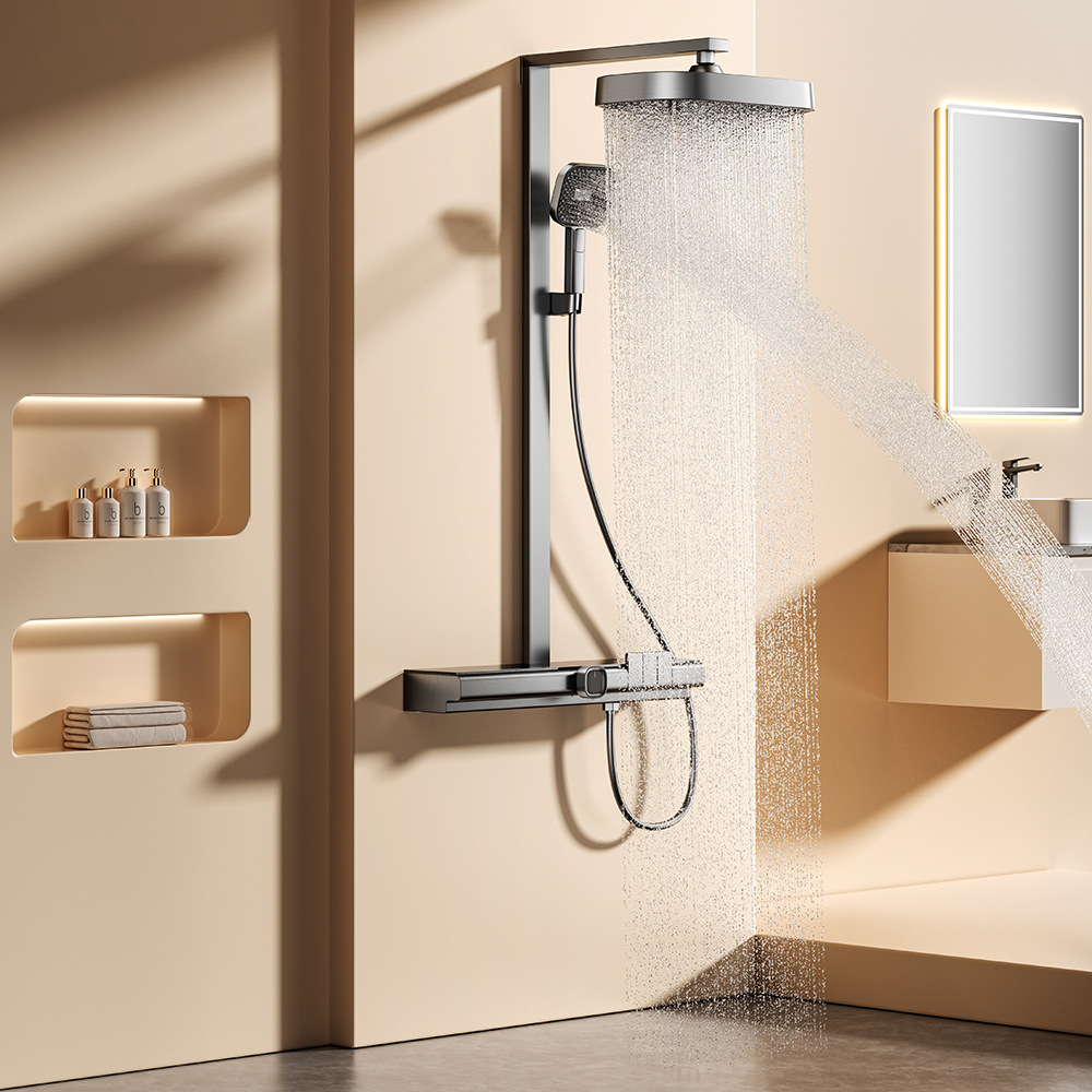 Shower head set, gun gray all-copper shower head, household constant-temperature pressure-increasing nozzle, bathroom for bathing and showering Application Scenario