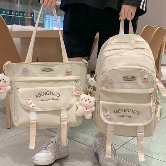 High appearance level, large-capacity forest-style backpack for junior high school students, sturdy and durable Korean version, two-piece backpack set for primary school students details Picture