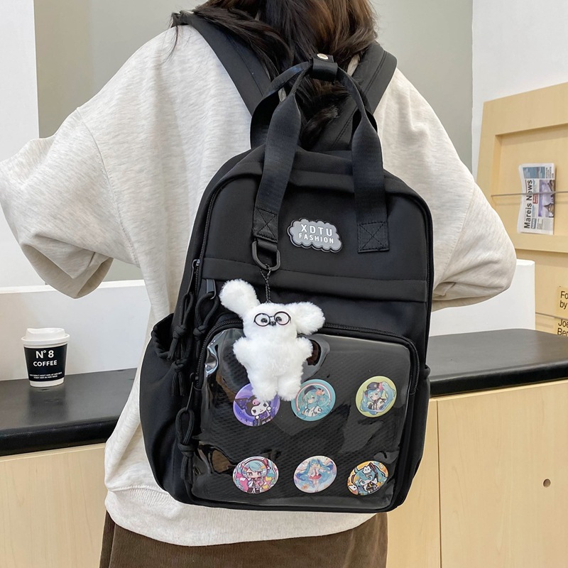 New schoolbag for junior high school girls, high appearance level, college style, niche high school student backpack, large capacity transparent pain bag details Picture