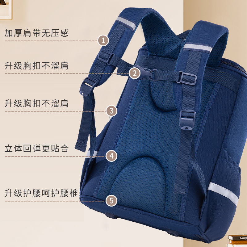 New British-style schoolbag for children, large-capacity backpack for boys and girls in grades 1-6, reducing burden and protecting the spine Specification drawing