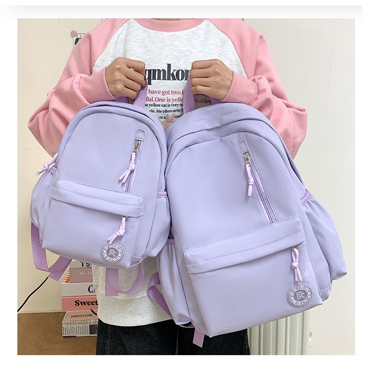 Japanese-style high appearance level solid color simple schoolbag, versatile for girls, large-capacity travel backpack, backpack for junior and senior high school students on both shoulders details Picture