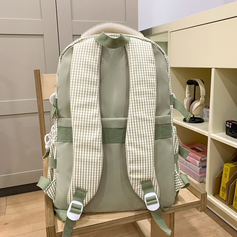 High-appearance-level checkered schoolbag for female college students, casual backpack for junior high school students, large-capacity versatile backpack for senior high school students, trendy Specification drawing