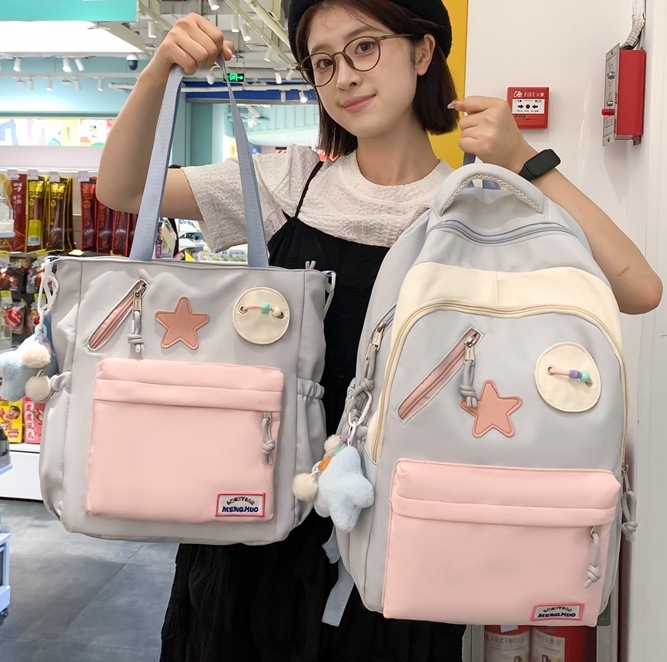 Summer new backpack for female college students, high appearance level, color-blocking dopamine sweet girl two-piece backpack full figure
