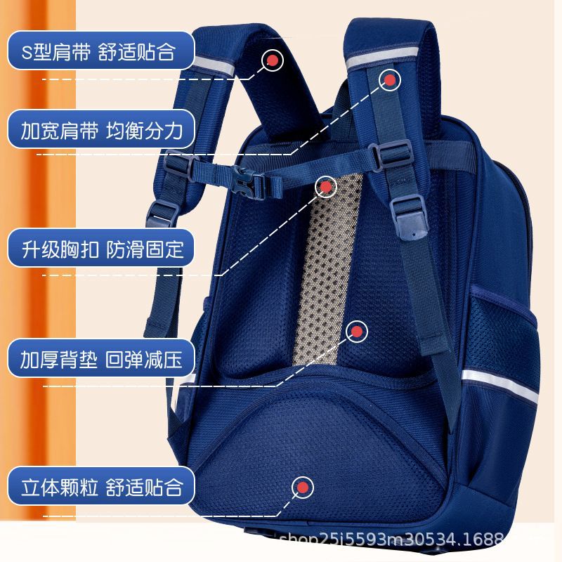 2024 New primary school backpack for boys and girls 1-3-6 grade lightweight, spine support, large capacity children's British backpack details Picture