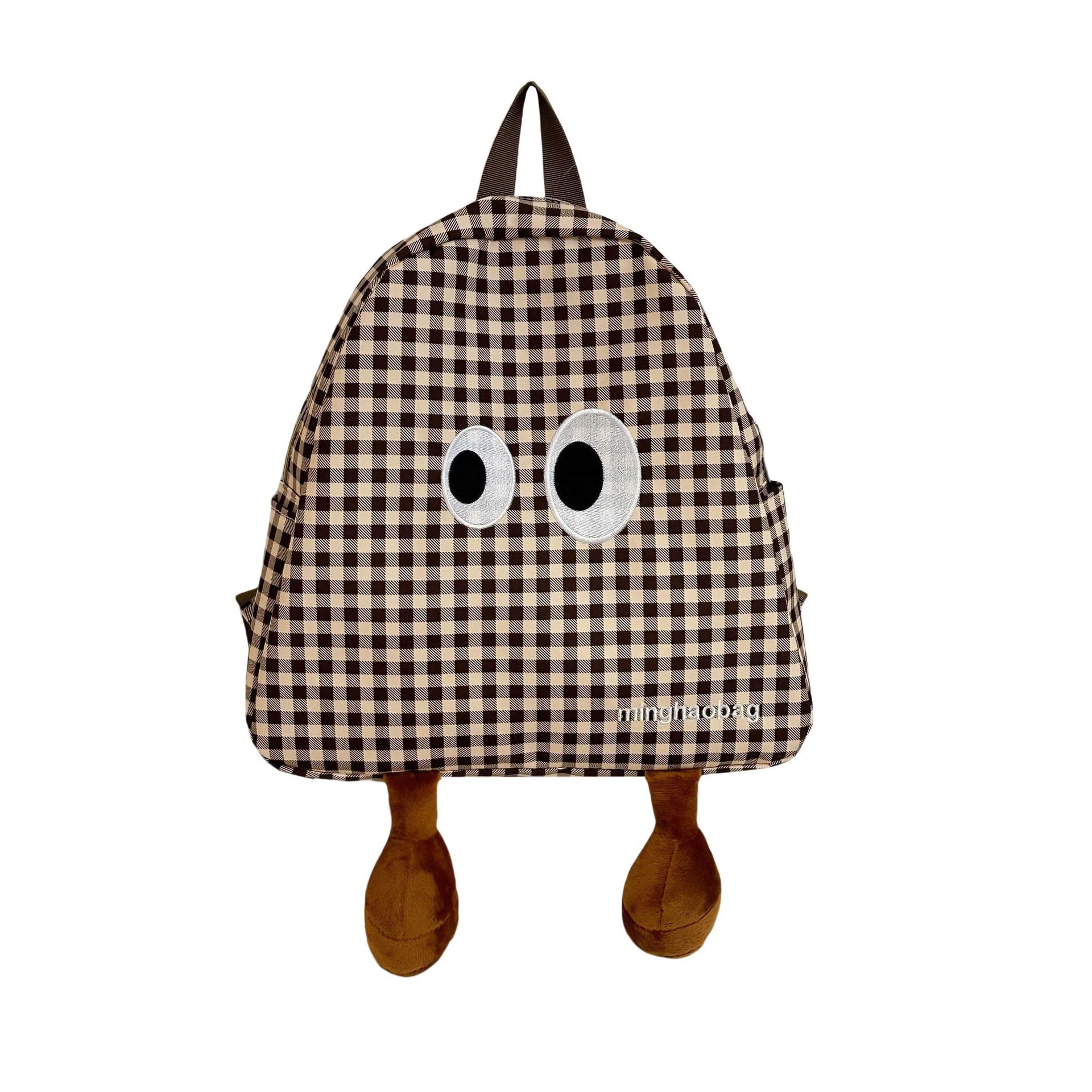 A cute and fresh checkered schoolbag for girls, a cute and ugly cartoon backpack for a small group of students, a lightweight backpack for girls Item Picture