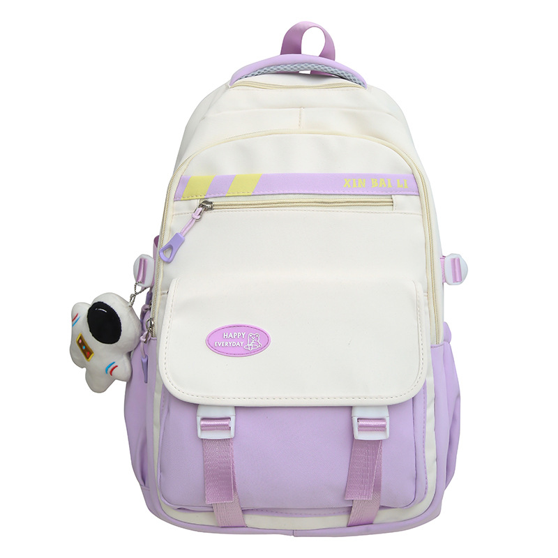 New junior high school student schoolbag in solid color with a college style, large-capacity backpack, high school student backpack for girls Item Picture