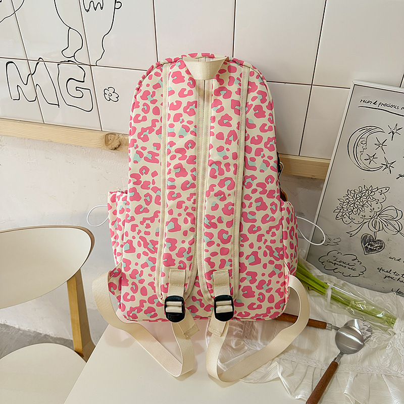 2025 New leopard print cross-border bag, double-shoulder women's bag, large-capacity student backpack, trendy and fashionable women's bag Specification drawing
