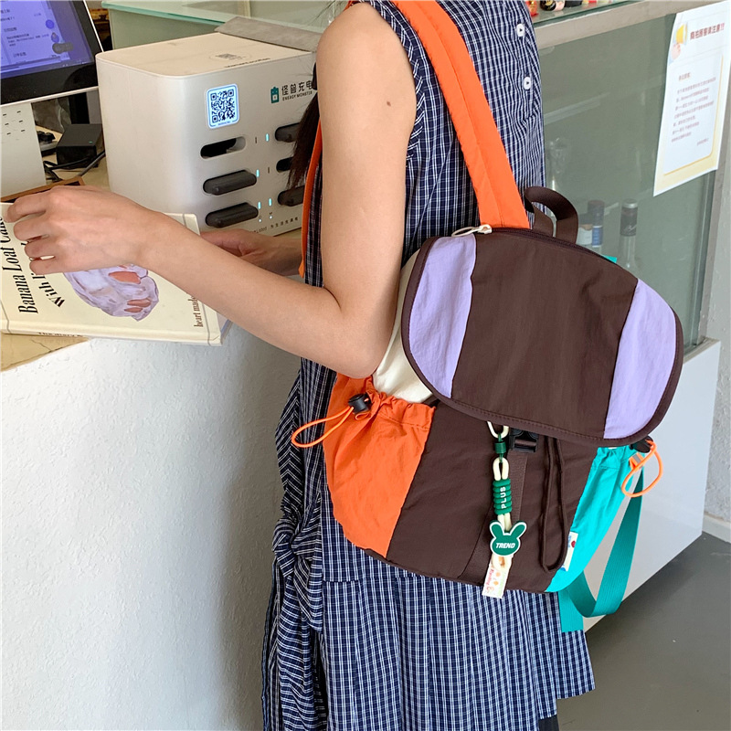 New fashionable color-blocking canvas bag for college students in class, new large-capacity schoolbag and backpack for women in 2025 Specification drawing