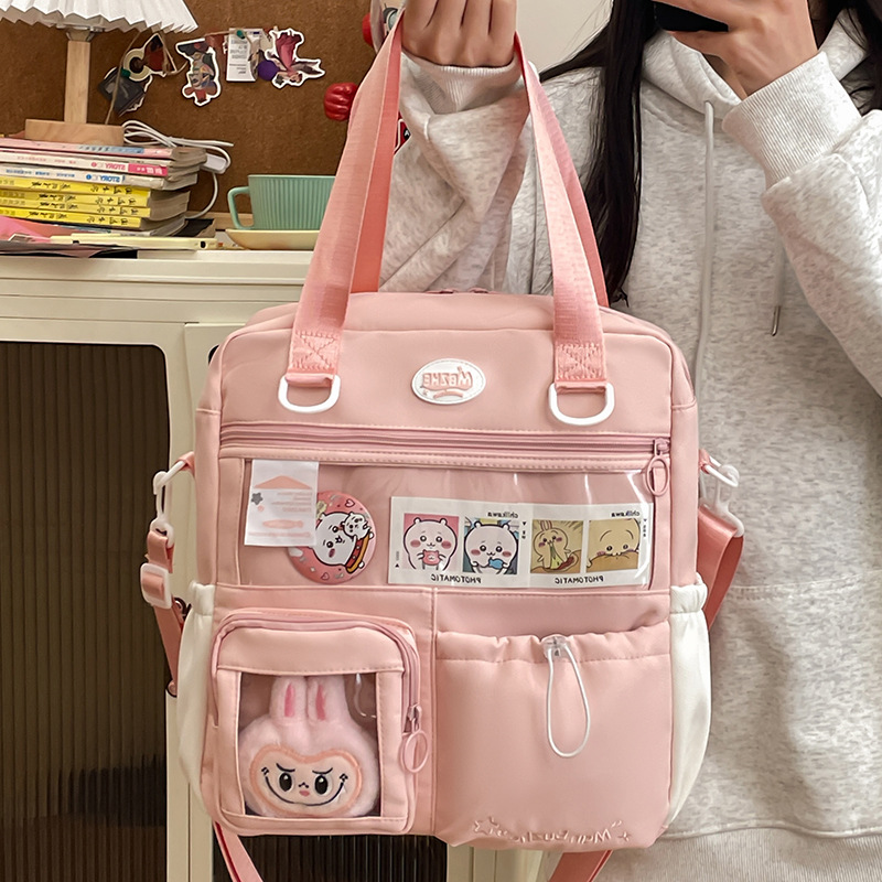 Crossbody bag, Japanese style, ins style, high appearance level, girl tote bag, dopamine color contrast transparent pain bag, middle school supplement full figure