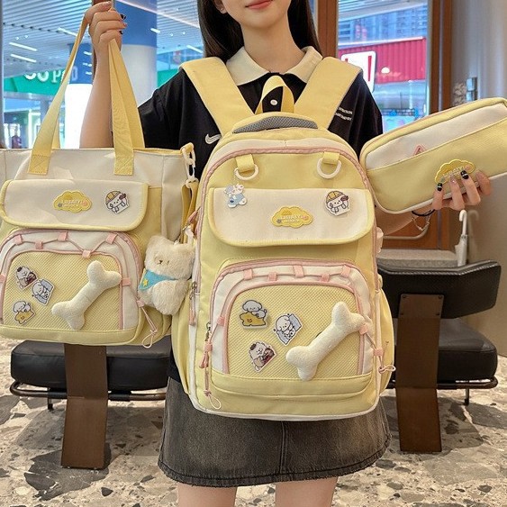 A new Korean version with a high level of appearance, a fresh and sweet school style, a multi-pocket large-capacity backpack for junior and senior high school students full figure
