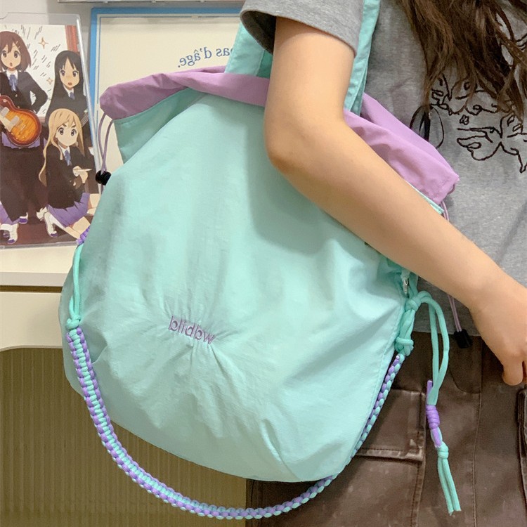 Korean Instagram-style sweet girl single-shoulder bag, summer ice cream color-blocked drawstring, dopamine hand-held crossbody bag full figure