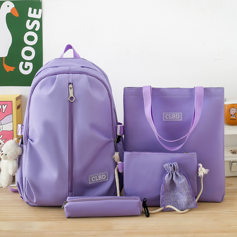 Five-piece set of schoolbag for girls on Instagram, Korean version for junior high school and senior high school, large-capacity, fresh and cute canvas backpack for girls Specification drawing