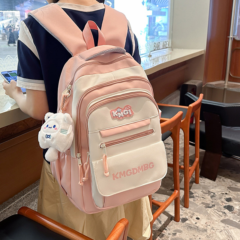 New high-appearancelevel color-blocking schoolbag for junior and senior high school girls, casual, simple, lightweight, versatile for commuting, large-capacity backpack details Picture