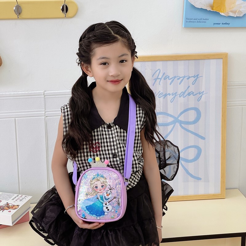 Cute new little girl Aisha children's princess bag, fashionable single-shoulder crossbody bag, cartoon versatile sequined coin purse Specification drawing