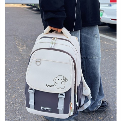 Korean version wholesale versatile student burden reduction and spine protection backpack New macaron contrasting color fresh and clean schoolbag with large capacity Specification drawing