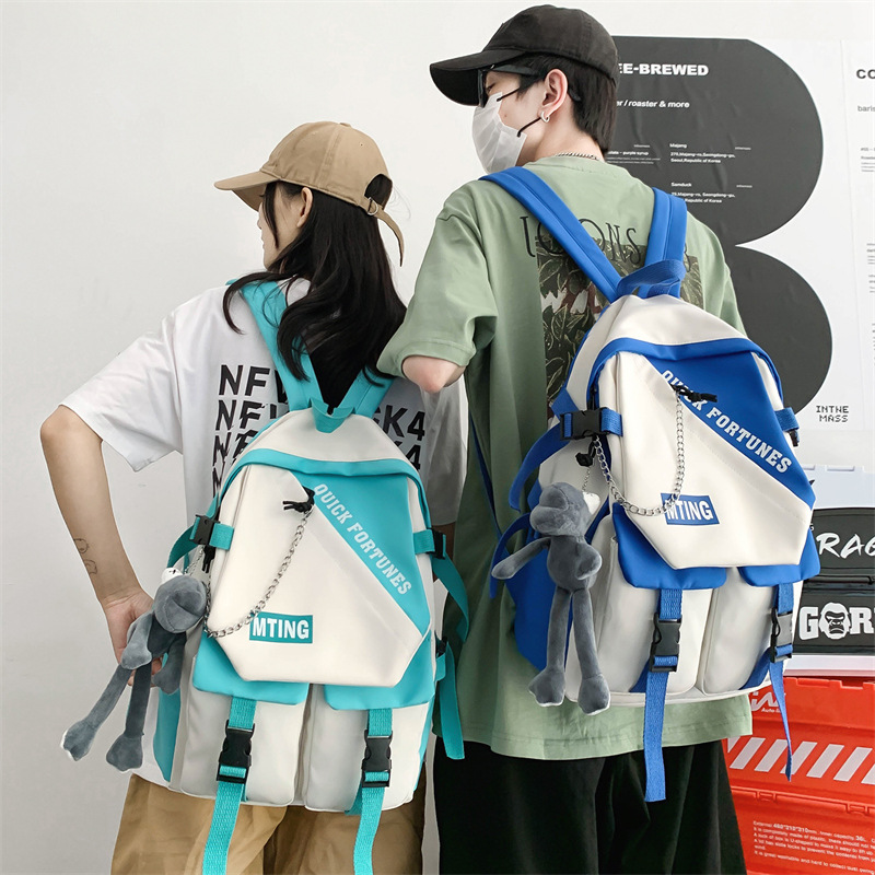 A simple and stylish backpack for a girl's college birthday, a trendy brand with contrasting colors, and a couple's high school backpack for middle school students Specification drawing