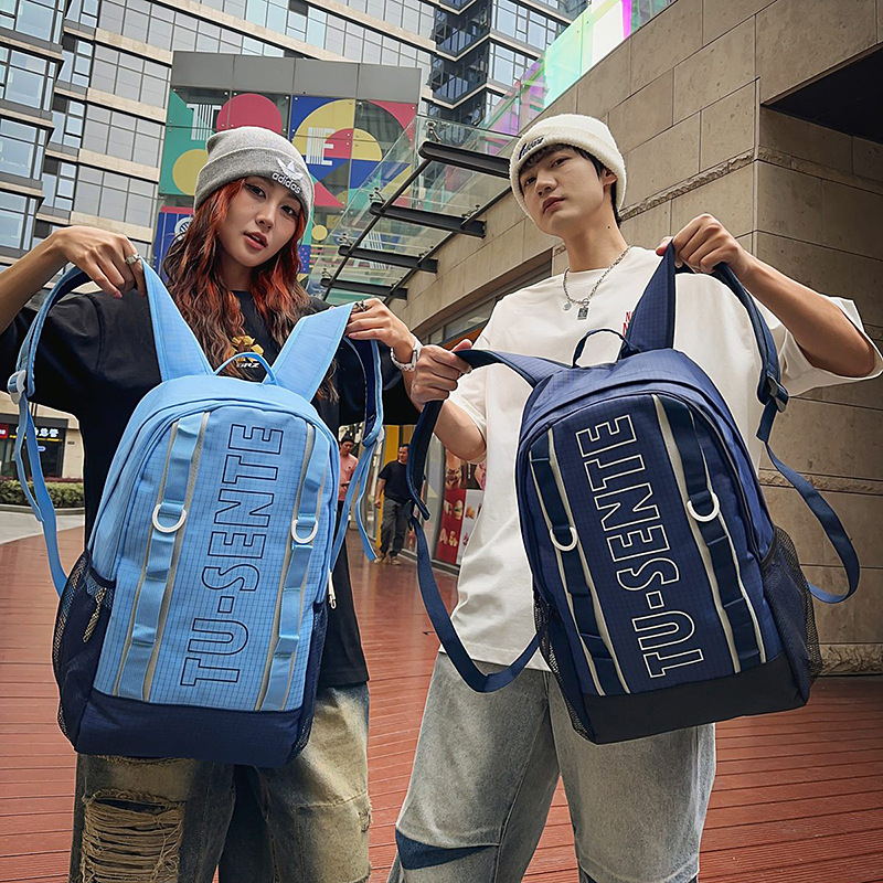 A new high-appearance-level, niche, and trendy cross-border letter backpack for couples, featuring a simple, lightweight, and large-capacity backpack full figure