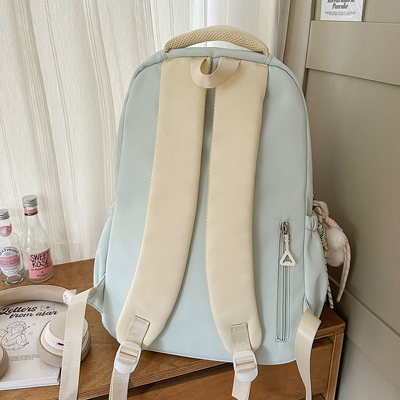 A new Japanese-style ins fresh and sweet color-blocking and pain-relieving bag for girls, a large-capacity backpack for middle and high school students Specification drawing