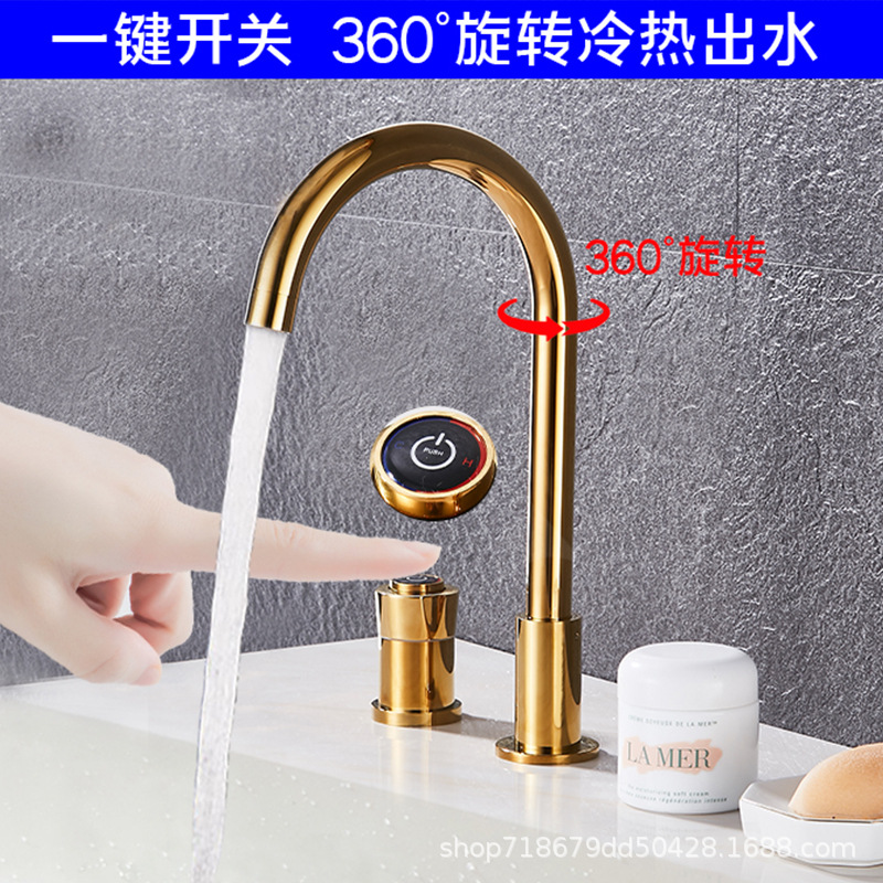 All-copper double-hole split button constant-temperature faucet, brushed gold, raised rotating countertop, kitchen basin faucet Specification drawing